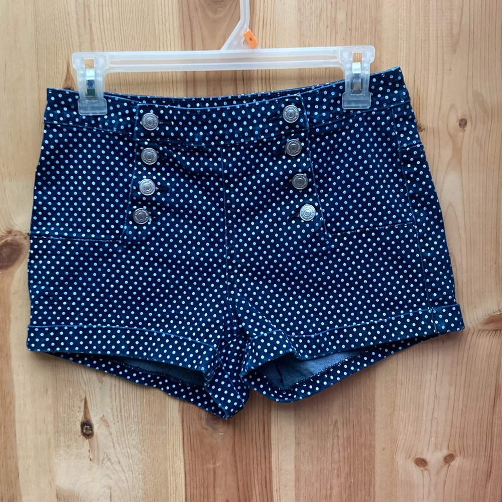 Almost Famous Blue and White Polka Dot Shorts, Size 7